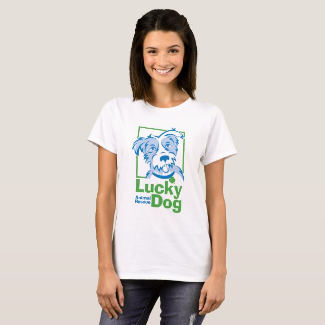 Camiseta Básica de Cachorro de Sorte das Mulheres (Frente Completa)