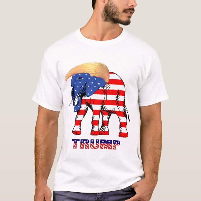 Camiseta Básica de Elefante de Cabelo Mau Trump, Z (Frente)