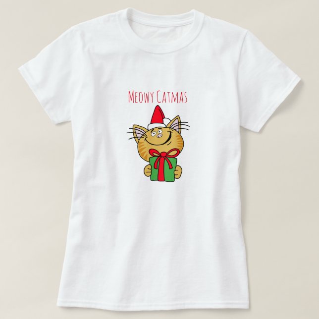 Camiseta Básica de Gato-de-Natal (Frente do Design)