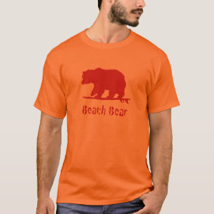 Camiseta básica de homens, design do urso de praia