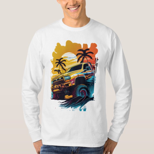 Camiseta básica de manga comprida de carro masculi (Frente)