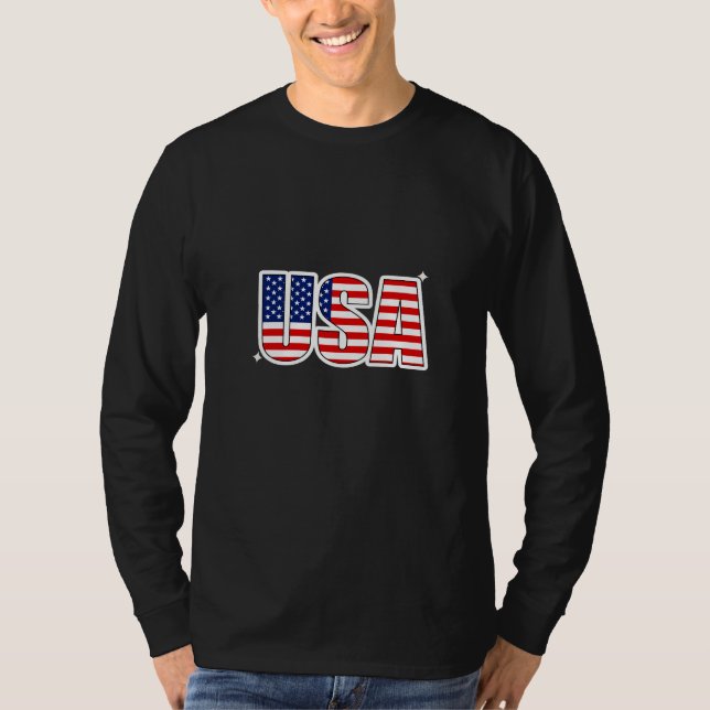 Camiseta Básica de Manga Longa com Nome dos EUA (Frente)