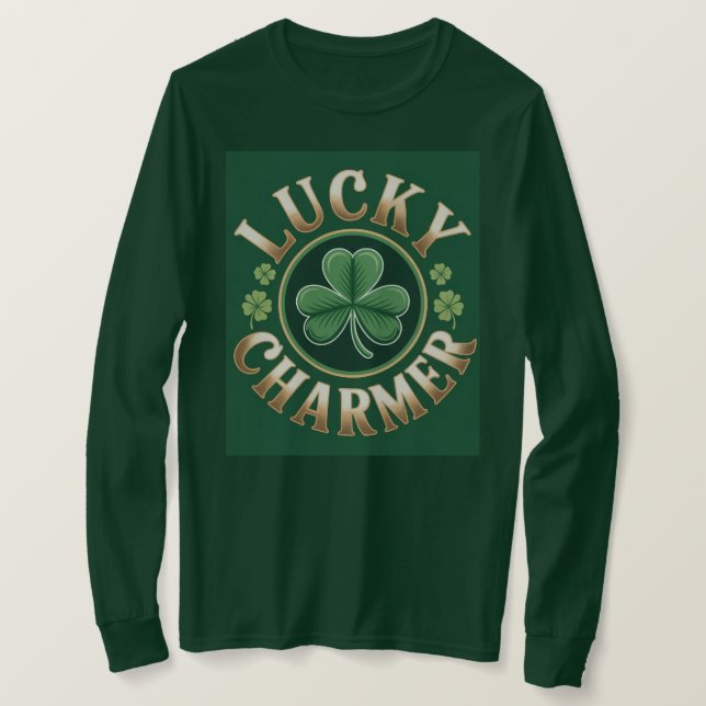 Camiseta Básica de Manga Longa Lucky Charmer (Frente do Design)