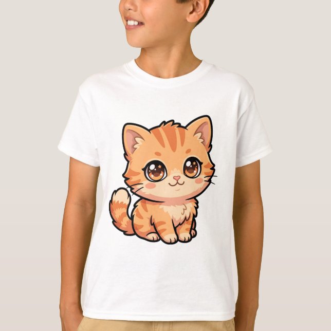 Camiseta Básica de Meninos com Gatinho Atigrado La (Frente)