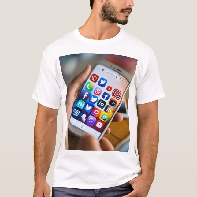 Camiseta básica de mens como mídia social (Frente)