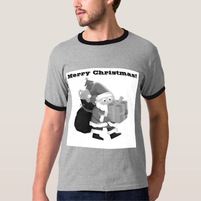 Camiseta Básica de Natal Impressa Cinza/Preta 2X  (Frente)