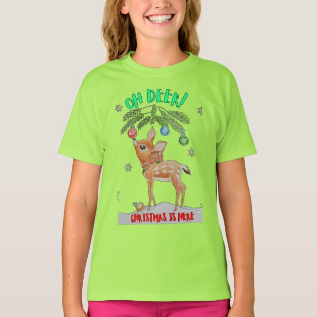 Camiseta Básica de Natal para Meninas (Frente)