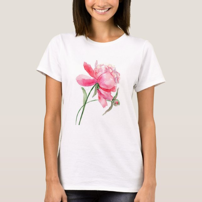 Camiseta Básica de Peony Rosa-Vidro-Rosa-Vidro (Frente)