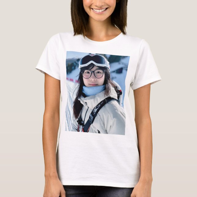 Camiseta básica de uso feminino (Frente)