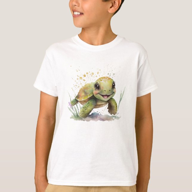 Camiseta Básica do Garoto Tortoise Feliz (Frente)