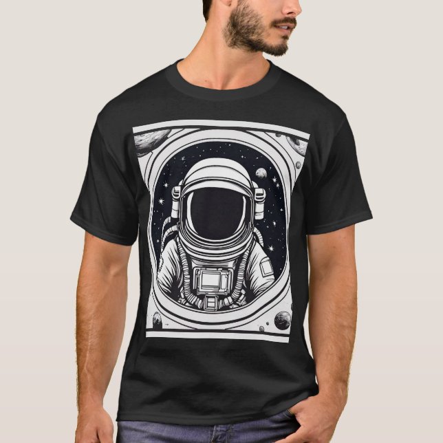 Camiseta Básica dos Homens do Astronauta Negro e B (Frente)