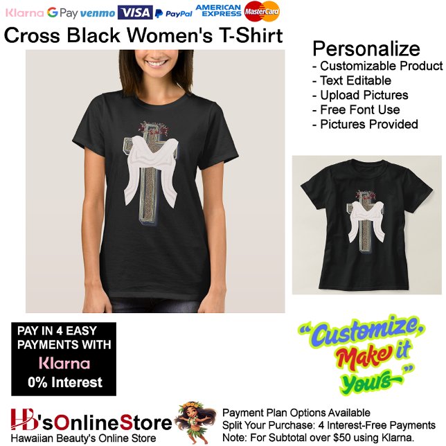 Camiseta básica escura com cruz de Cristos (Basic Black Dark T-shirt with Christs Cross.)
