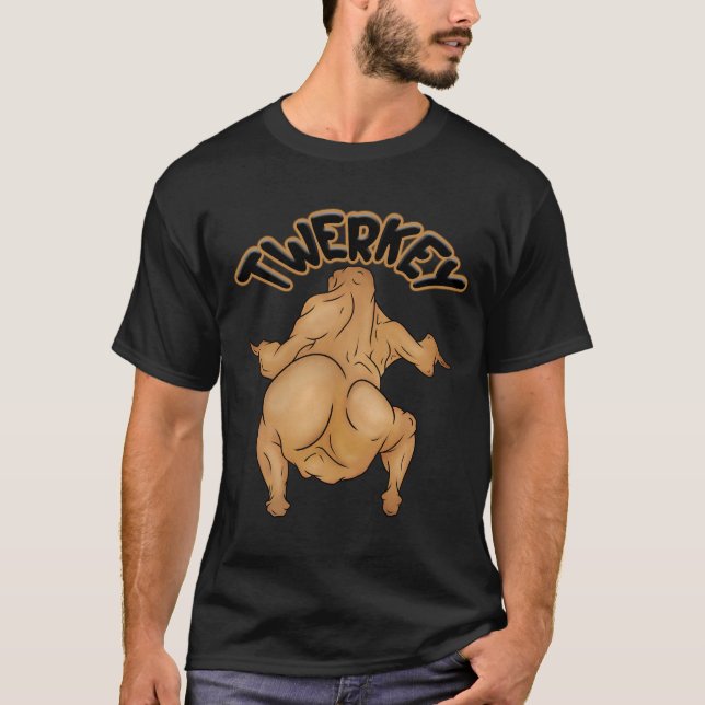 Camiseta Básica Escura de Ação de Graças Twerkey (Frente)