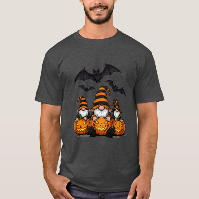 Camiseta Básica Escura de Gnome de Halloween (Frente)