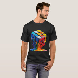Camiseta Básica Escura do Cubo Mágico Derretendo