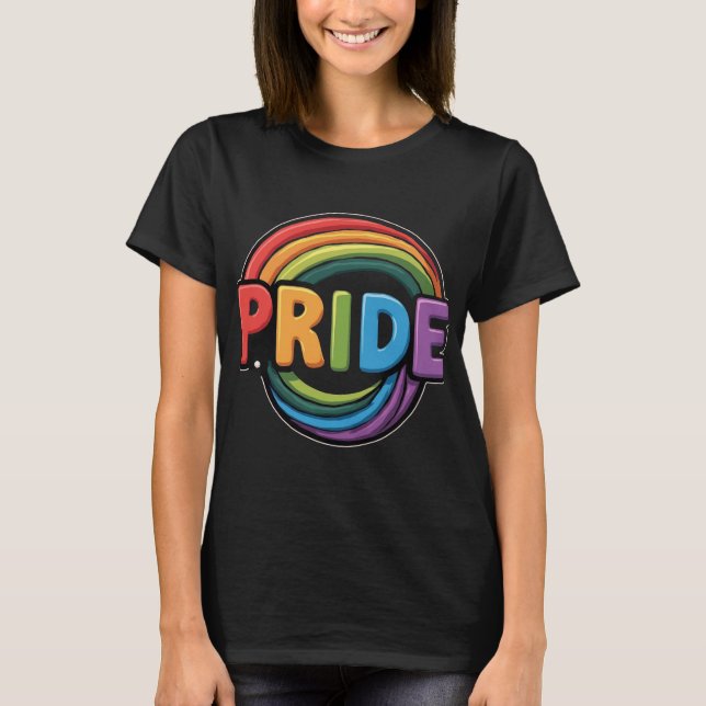 Camiseta Básica Escura do Orgulho Arco-Íris LGBTQ  (Frente)