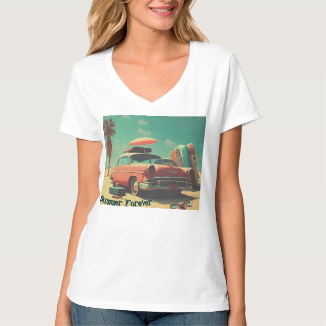 Camiseta Básica Feminina com Decote em V (Frente)