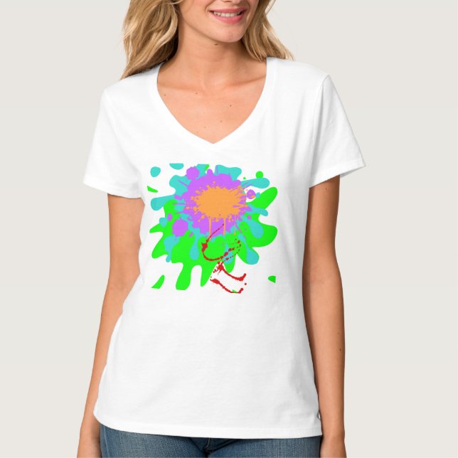 Camiseta básica feminina decote V Color Splash (Frente)