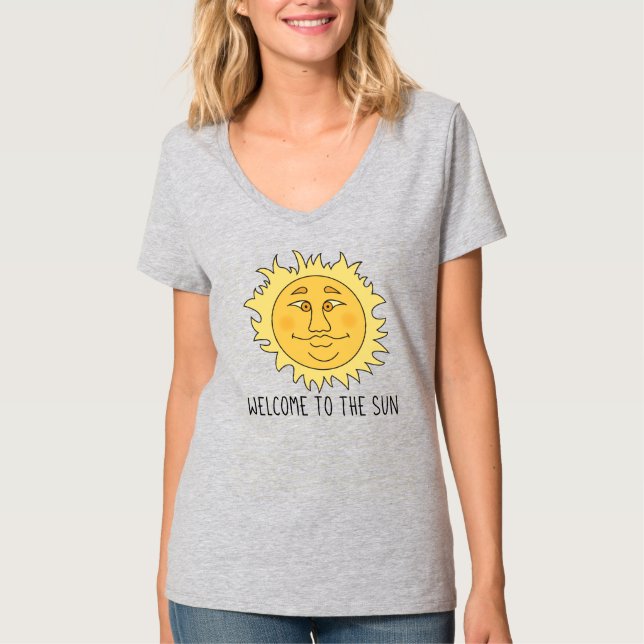 Camiseta Básica Feminina Decote V Welcome Sun (Frente)