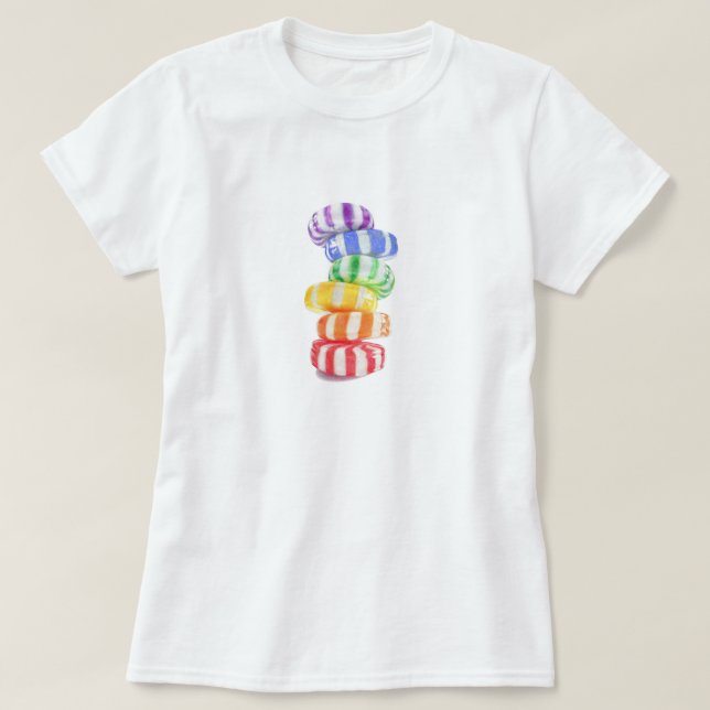 Camiseta Básica Feminina RAINBOW CANDY (Frente do Design)