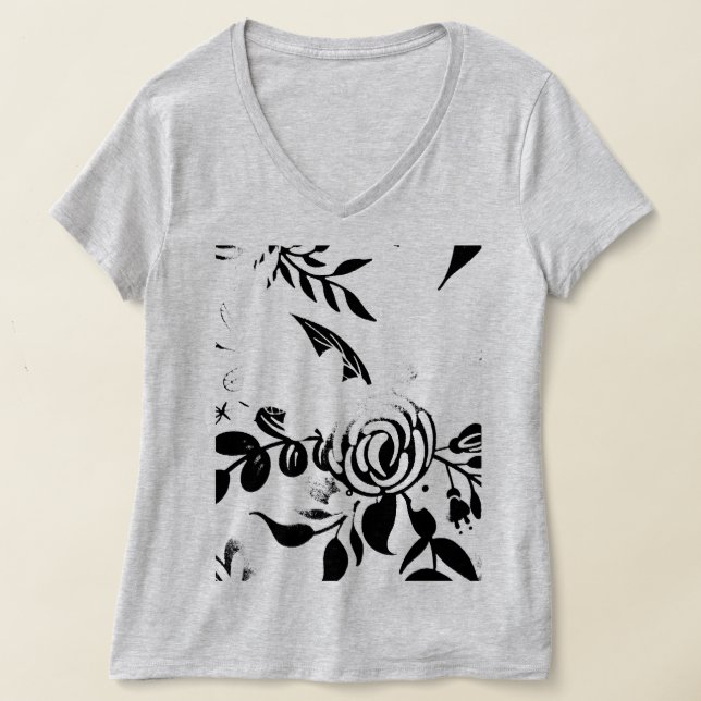 Camiseta Básica Floral Desbotada Cinza, PEQUENA (Postura )