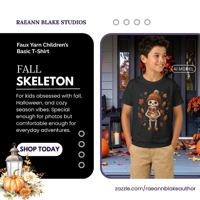 Camiseta Básica Infantil de Fio Falso de Esqueleto (Criador carregado)