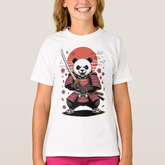 Camiseta Básica Infantil Samurai Panda Urso (Frente)