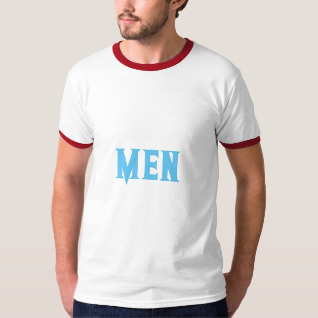 Camiseta Básica Masculina Cor Azul Céu com Texto P (Frente)