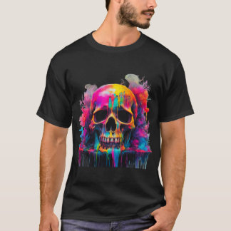 Camiseta Básica Masculina Neon Drip Skull