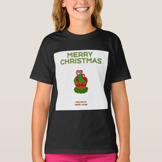 Camiseta Básica Negra da Cupcake de Natal (Frente)