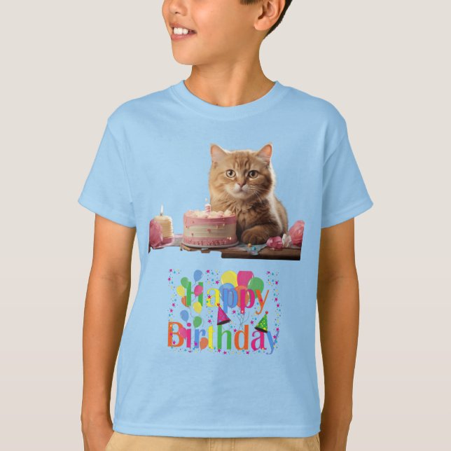 Camiseta Básica para Crianças Feliz Aniversário De (Frente)