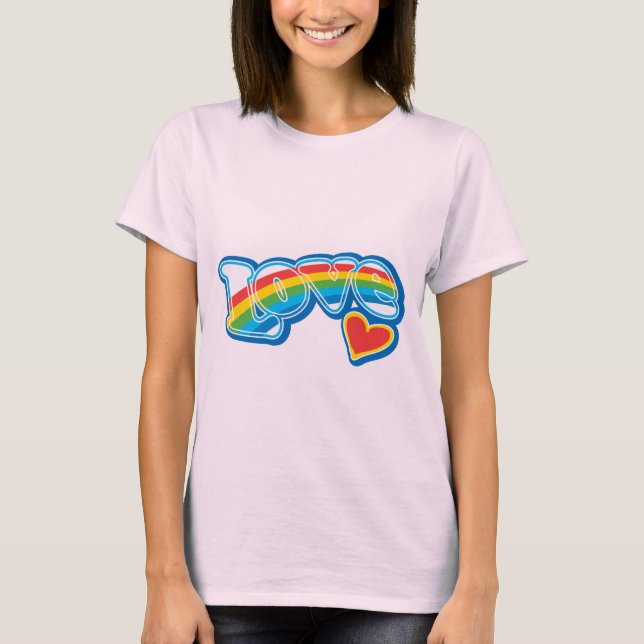 Camiseta Básica para Mulher do Arco-Íris com Amor  (Frente)