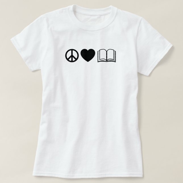 Camiseta Básica Paz, Amor e Livros (Frente do Design)