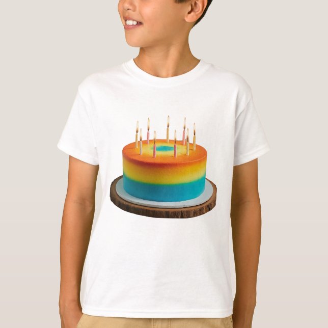 Camiseta Básico para Crianças de Design de Bolo Birthday Mu (Frente)