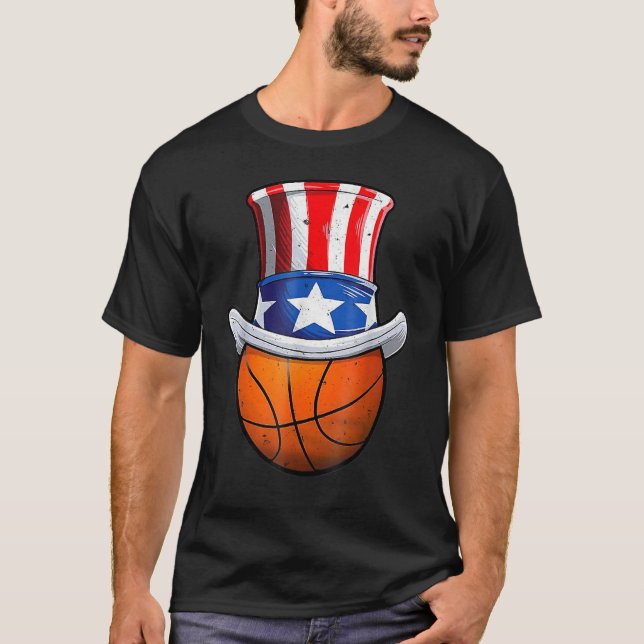 Camiseta Basketball Ball 4th Of July Uncle Sam American Fla (Frente)