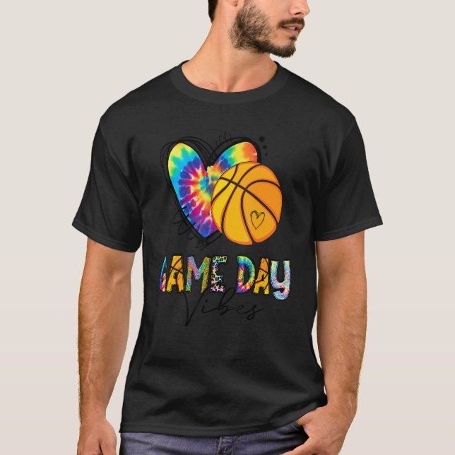 Camiseta Basketball Game Day Vibes Basketball Mom Tie dye (Frente)