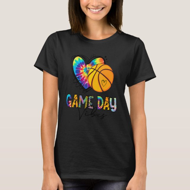 Camiseta Basketball Game Day Vibes Basketball Mom Tie dye (Frente)