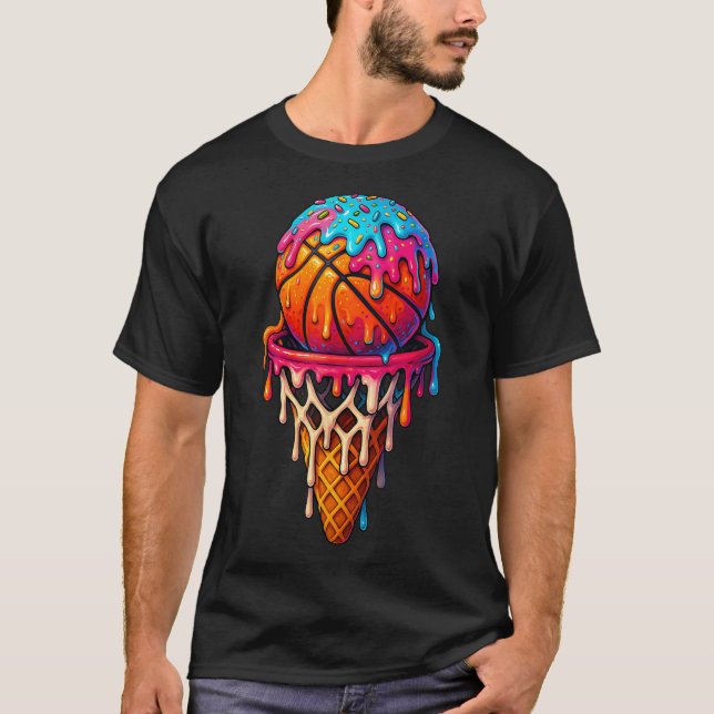 Camiseta Basketball Ice Cream Drip For Boys Girls Youth Bas (Frente)
