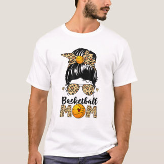 Camiseta Basketball Mom Leopard Messy Bun Ball Mom Mother's
