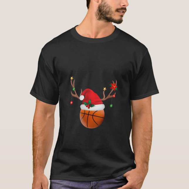 Camiseta Basketball Players Reindeer Santa Hat Funny ugly C (Frente)