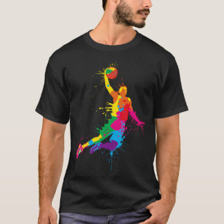 Camiseta Basquete Arte Colorida de Salpico de Tinta Esporte