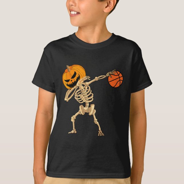 Camiseta Basquete Dabbing Skeleton Men Boys Halloween Bas (Frente)