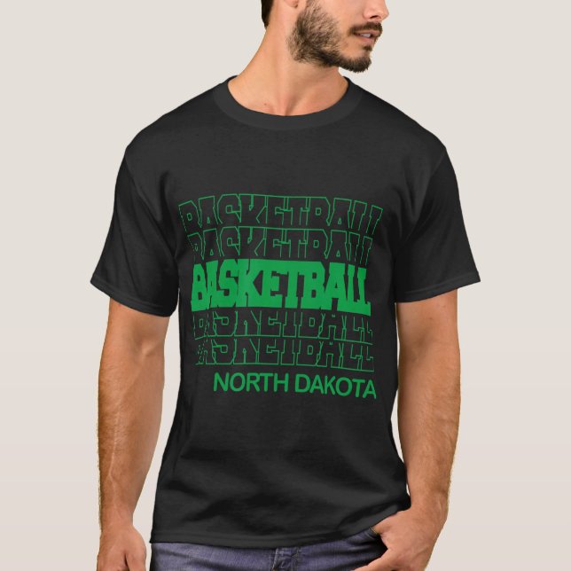 Camiseta Basquete Dakota do Norte Em Letra Moderna Empilhad (Frente)