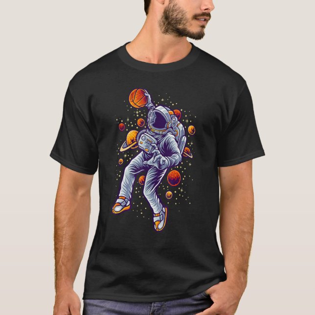 Camiseta Basquete Espaço Enterrada de Astronauta (Frente)