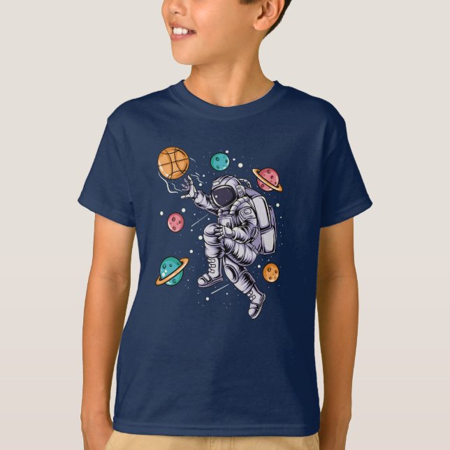 Camiseta Basquete Espaço Galáxia Astronauta Engraçado (Frente)