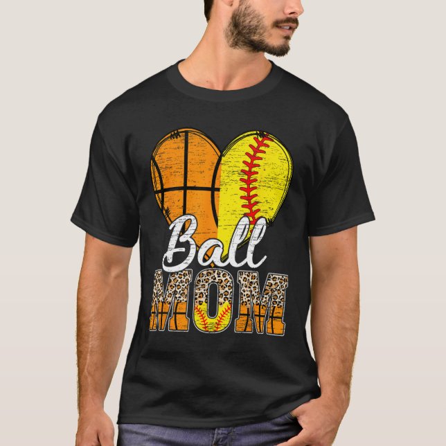 Camiseta Basquete Mãe Coração Softball Mãe Leopardo Mãe" (Frente)