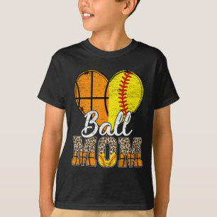 Camiseta Basquete Mãe Coração Softball Mãe Leopardo Mãe"