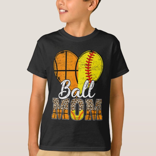 Camiseta Basquete Mãe Coração Softball Mãe Leopardo Mãe" (Frente)