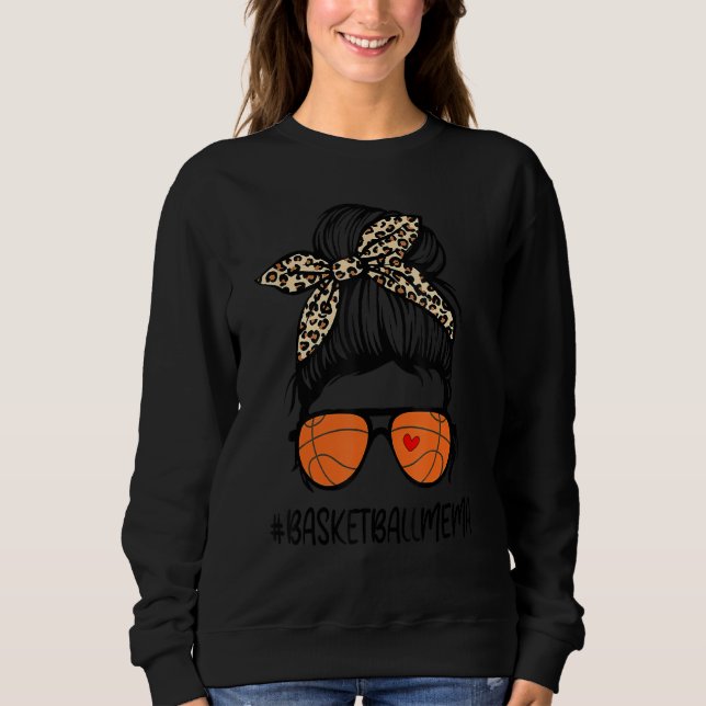 Camiseta Basquete Mema Life Leopard Messy Bun Mãe's Da (Frente)