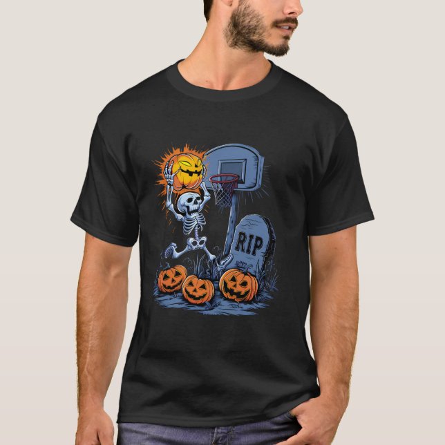 Camiseta Basquete Skeleton Halloween Spooky Boys Basketba (Frente)